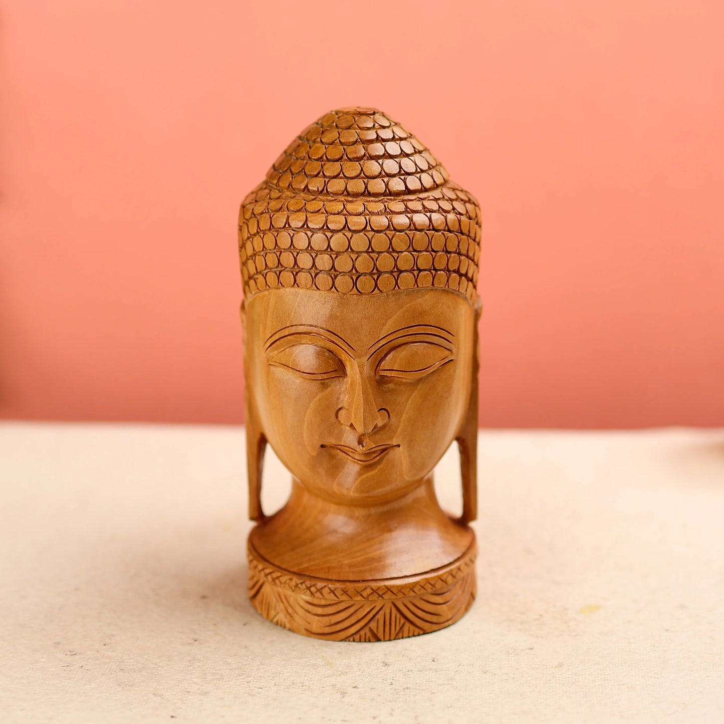 Wooden Buddha Head Table Decor