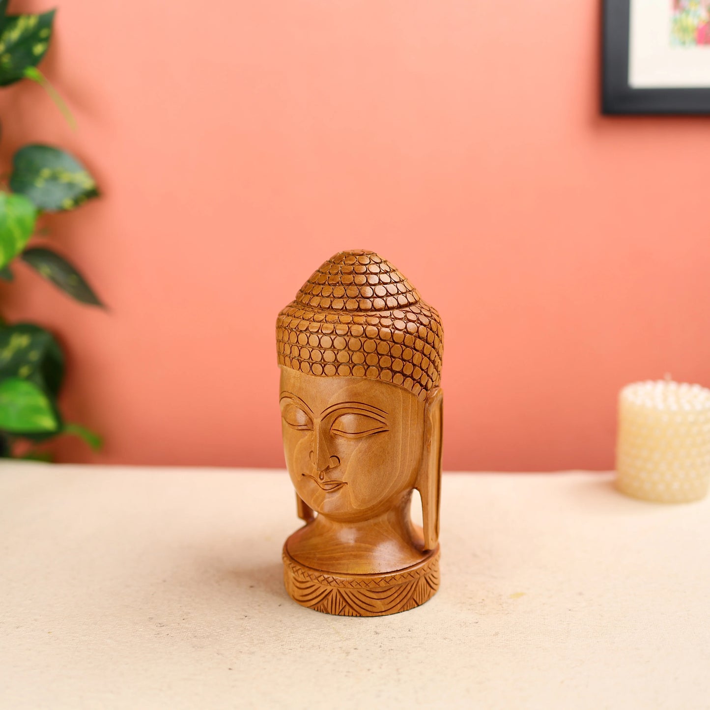 Wooden Buddha Head Table Decor