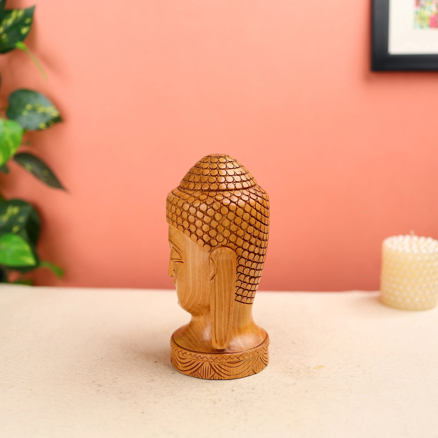 Wooden Buddha Head Table Decor
