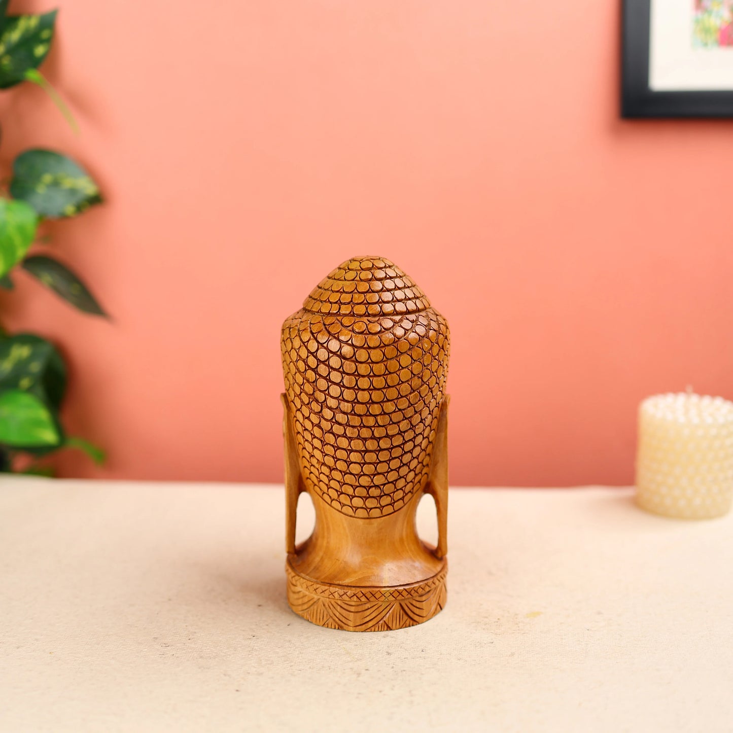Wooden Buddha Head Table Decor