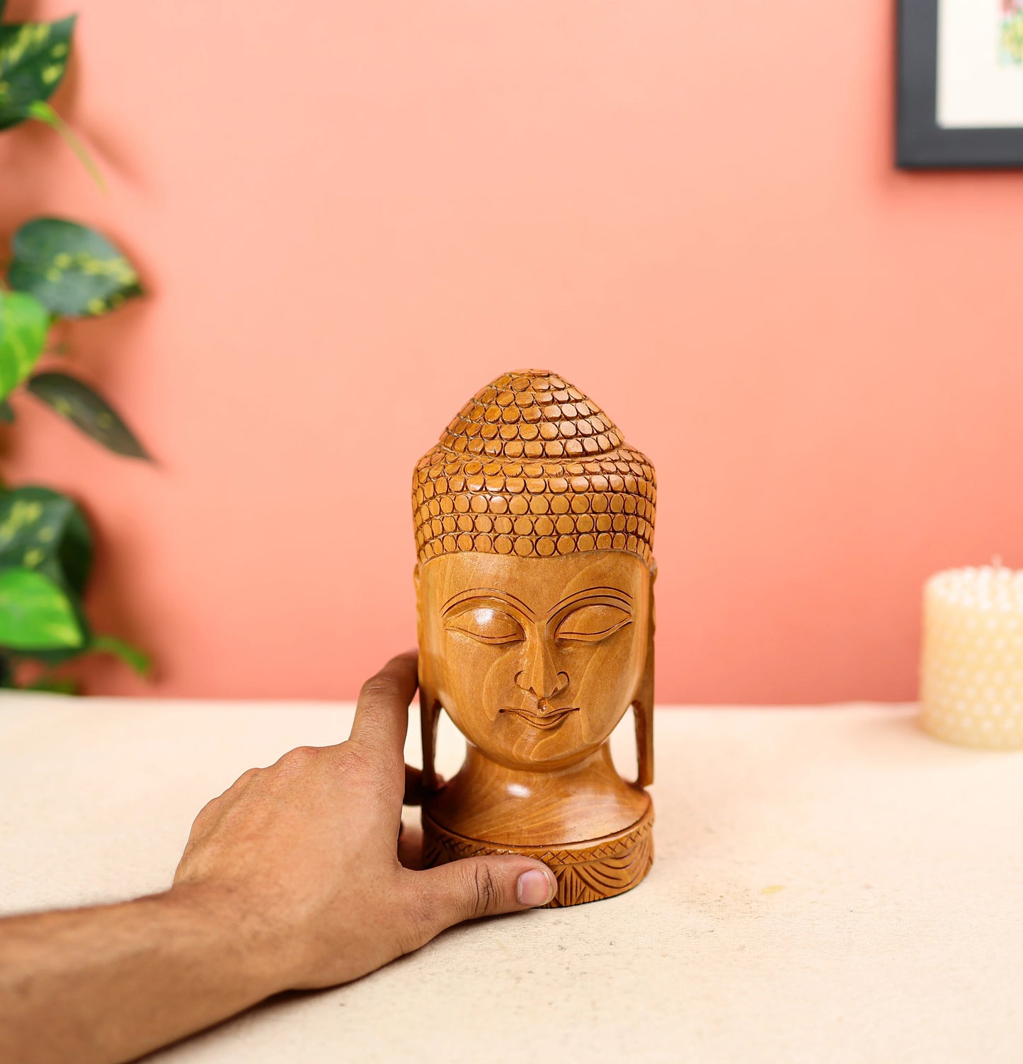 Wooden Buddha Head Table Decor