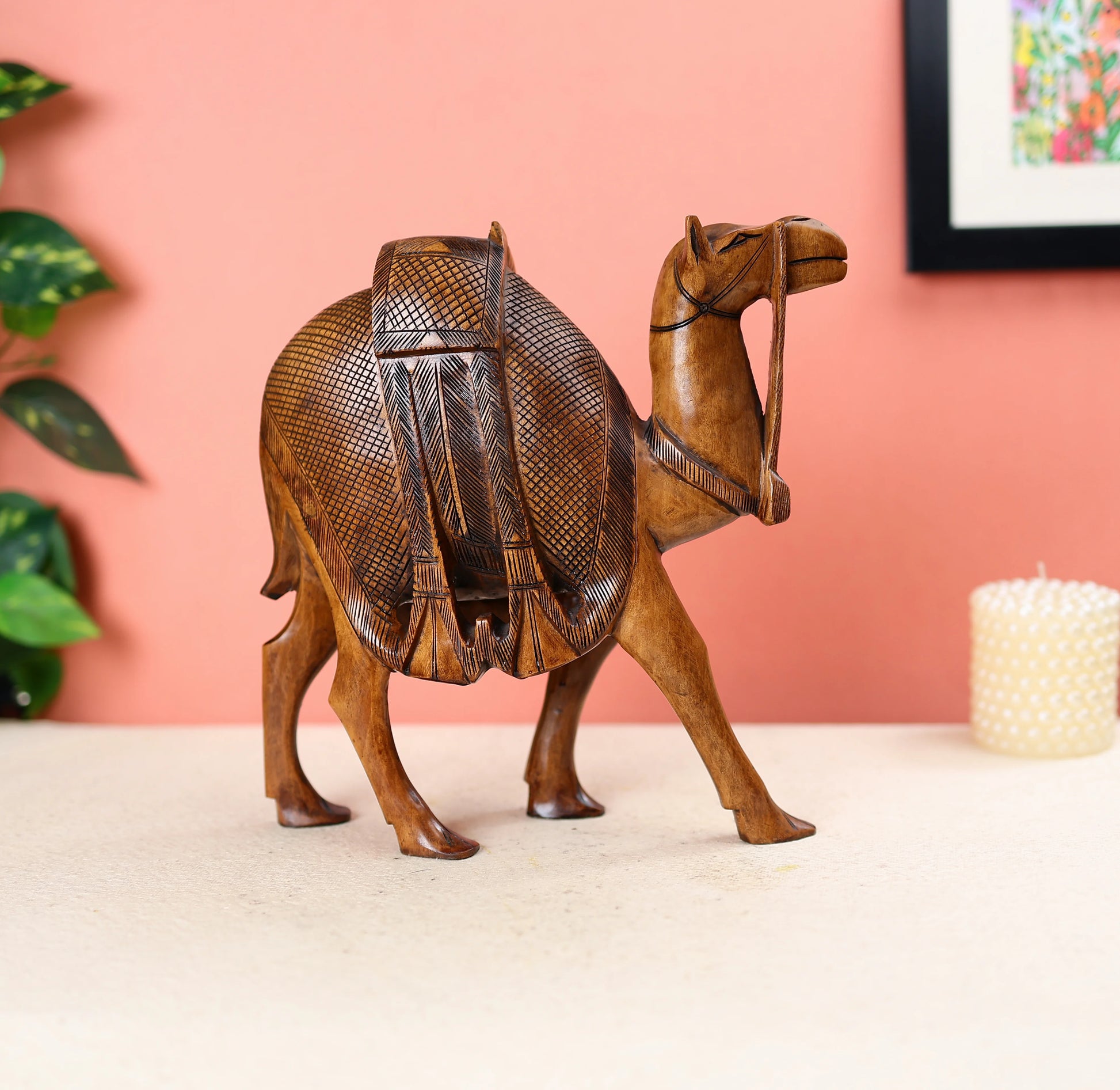 Kadam Wood Carved Antique Finished Camel Table Decor