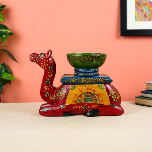 Hand Painted Wooden Seated Camel Bowl