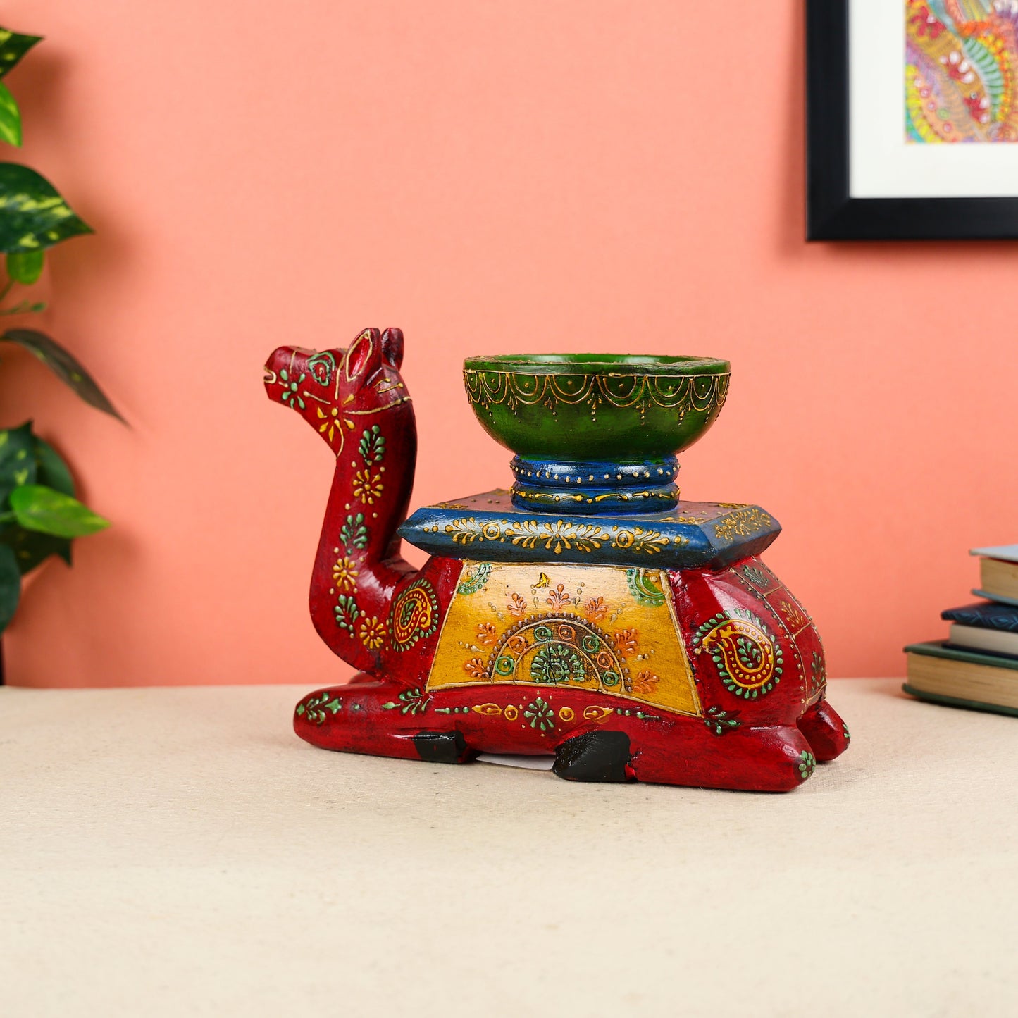 Hand Painted Wooden Seated Camel Bowl