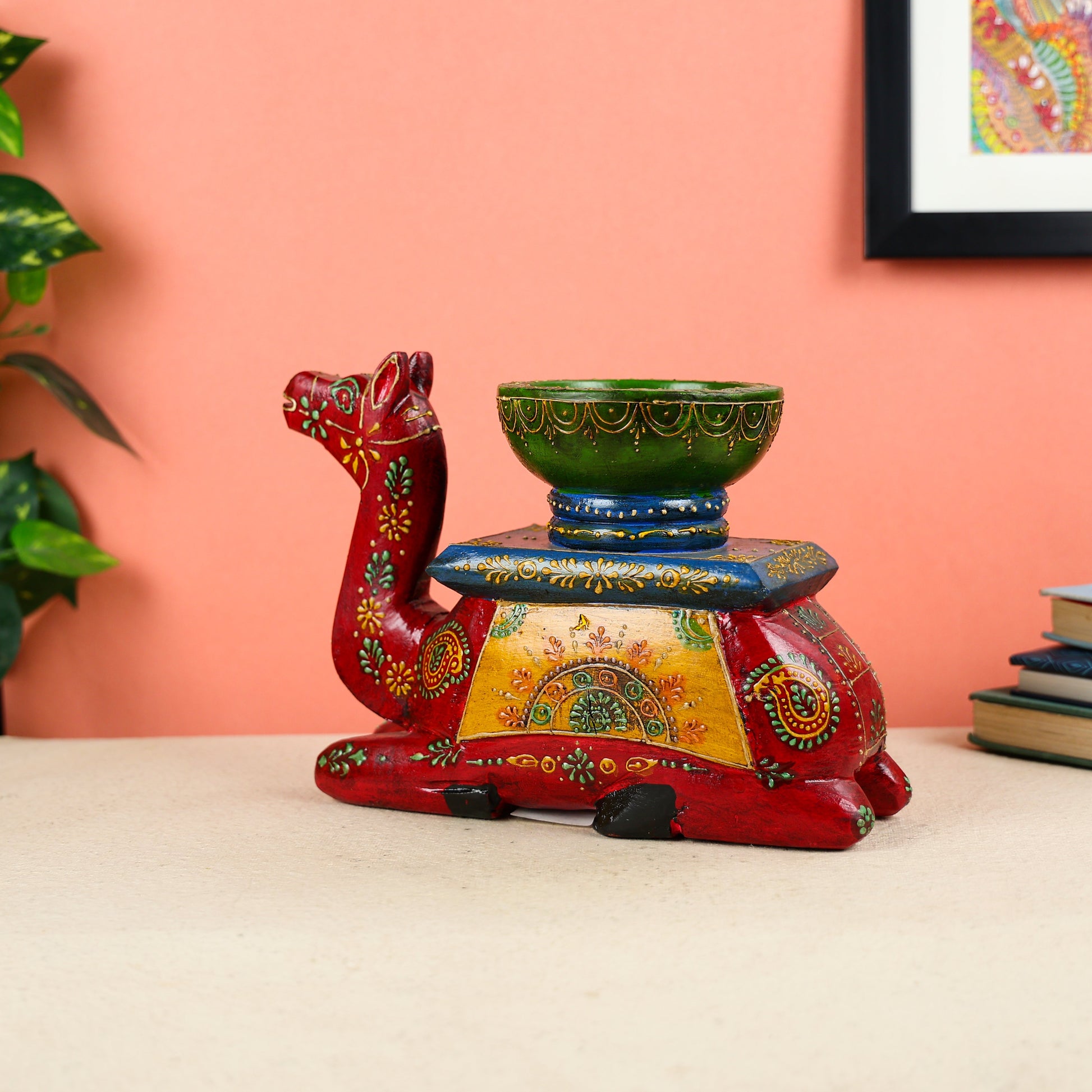 Hand Painted Wooden Seated Camel Bowl