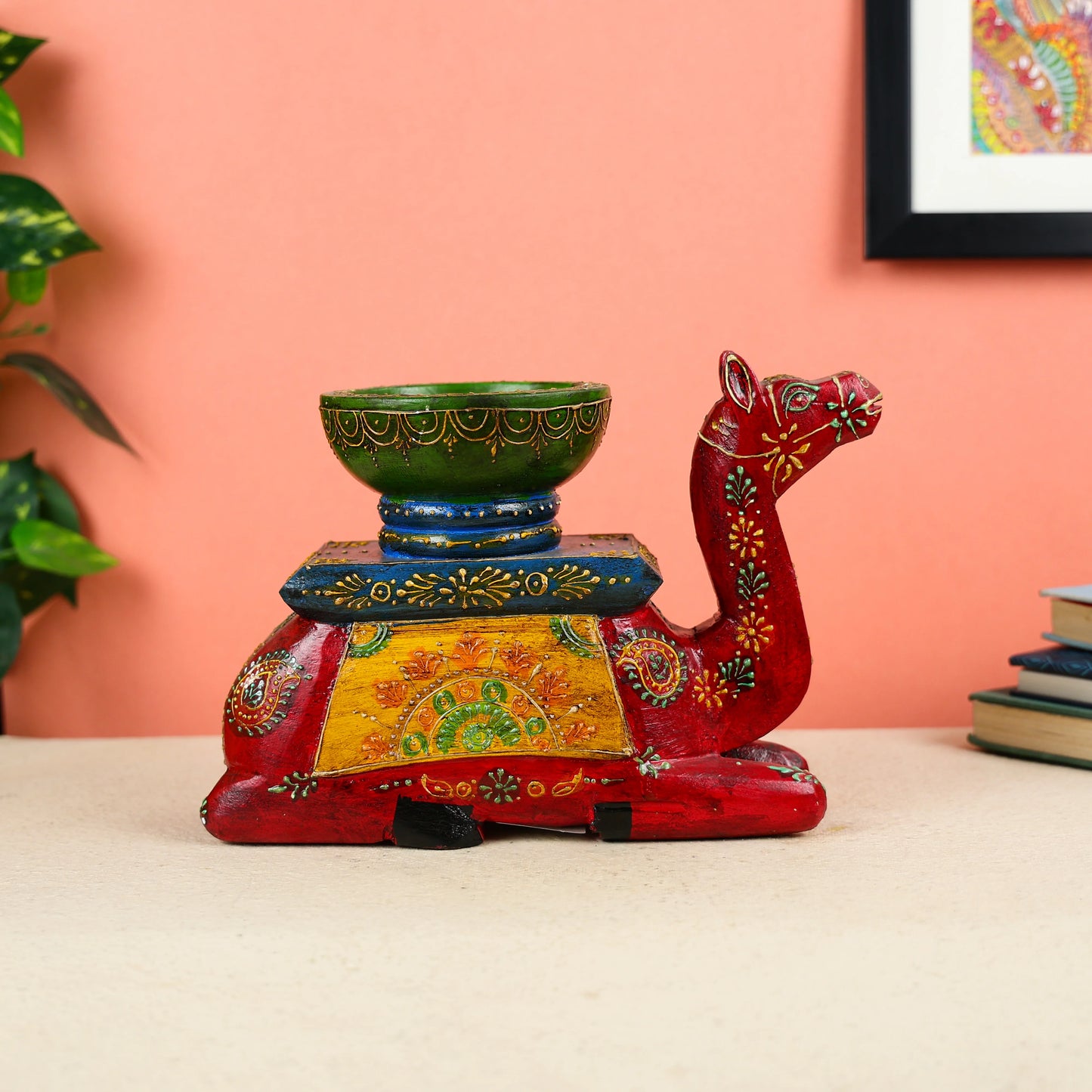 Hand Painted Wooden Seated Camel Bowl