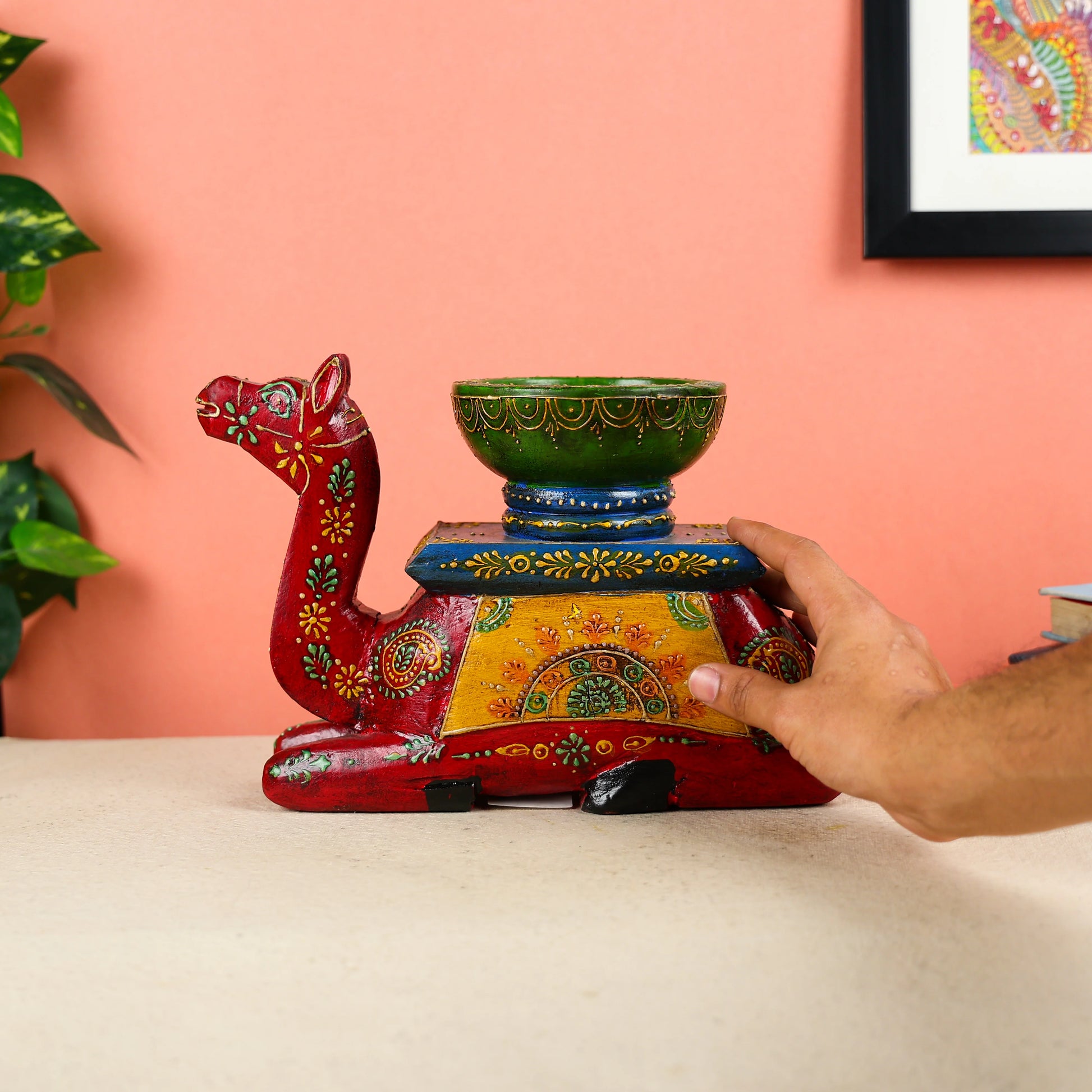 Hand Painted Wooden Seated Camel Bowl