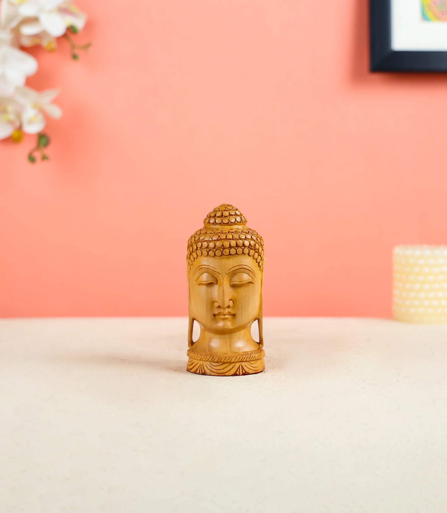 Wooden Buddha Head Statue