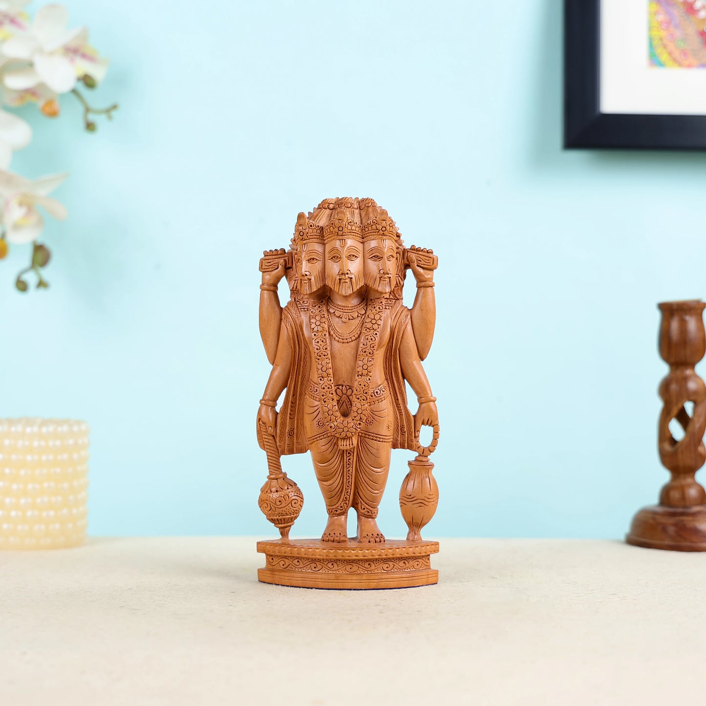 Hand Carved Kadam Wood Lord Brahma Statue