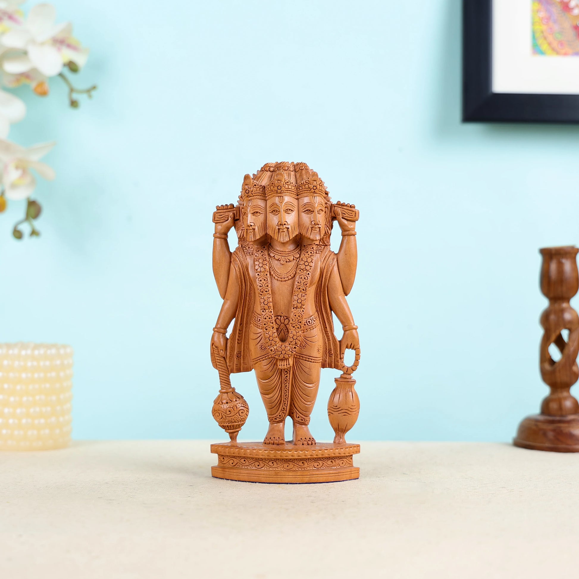 Hand Carved Kadam Wood Lord Brahma Statue