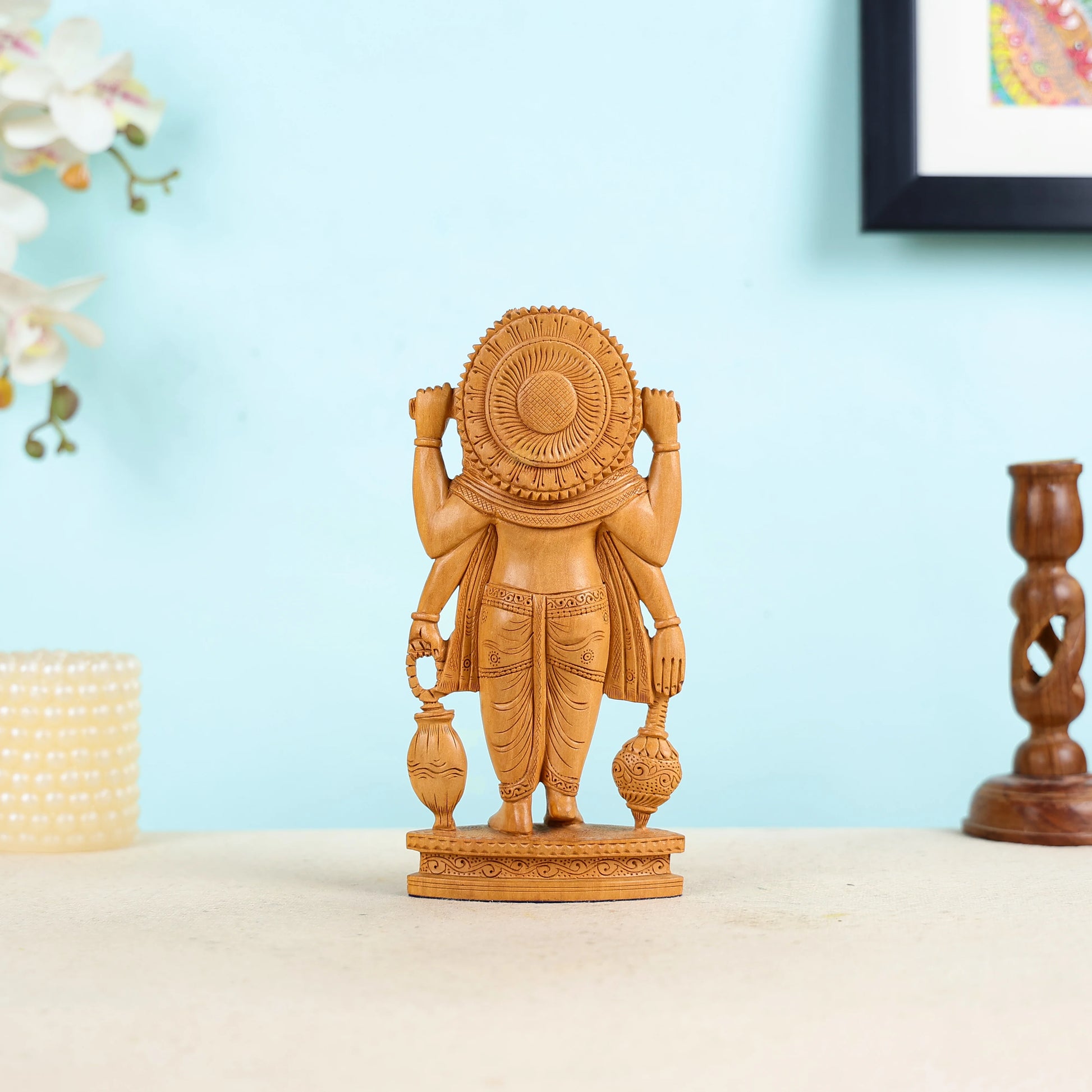 Hand Carved Kadam Wood Lord Brahma Statue