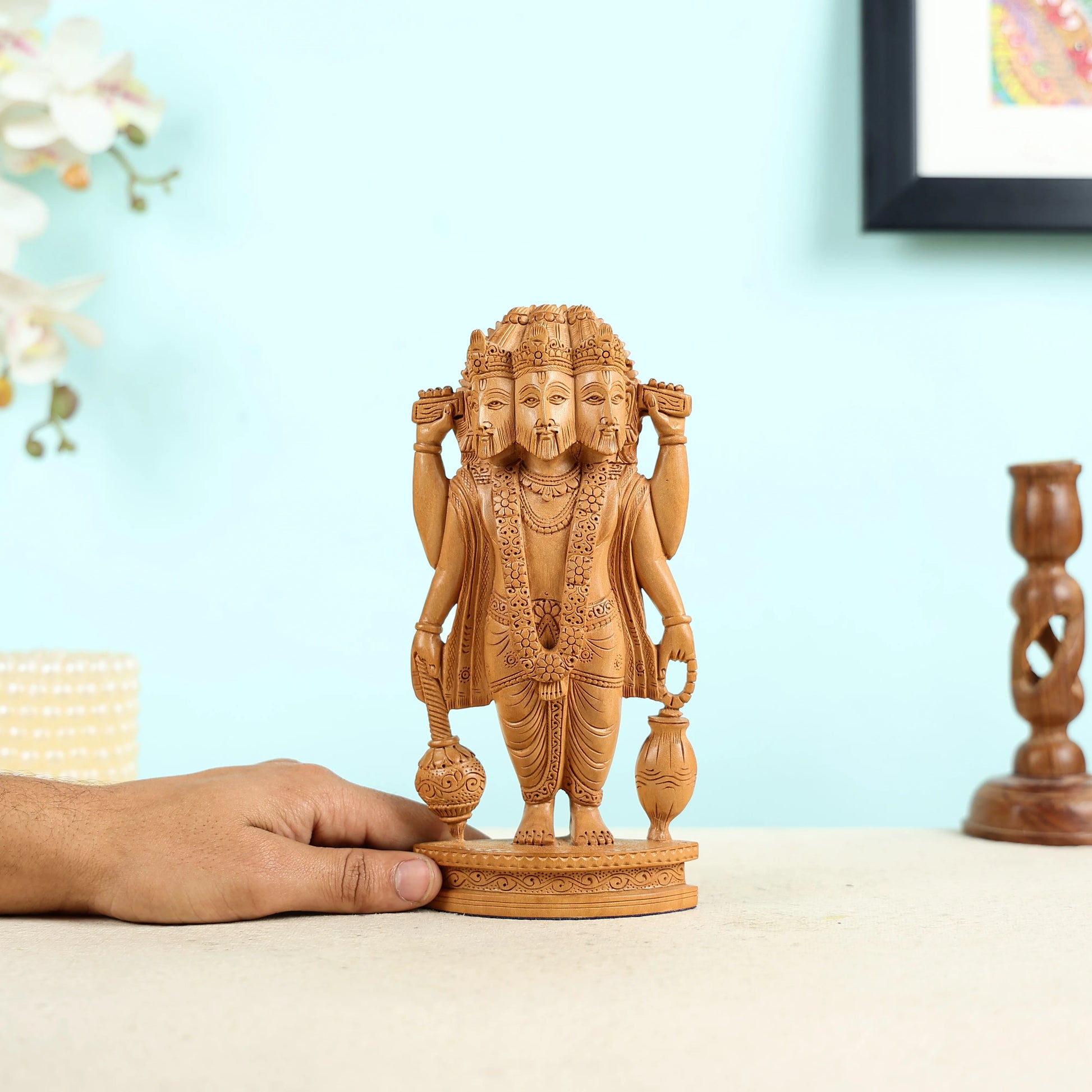 Hand Carved Kadam Wood Lord Brahma Statue
