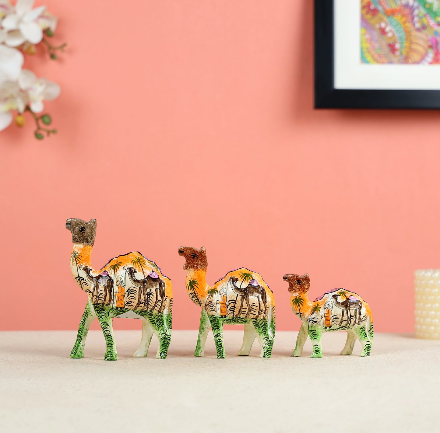 Paper Mache Crafted & Handpainted Camel Caravan