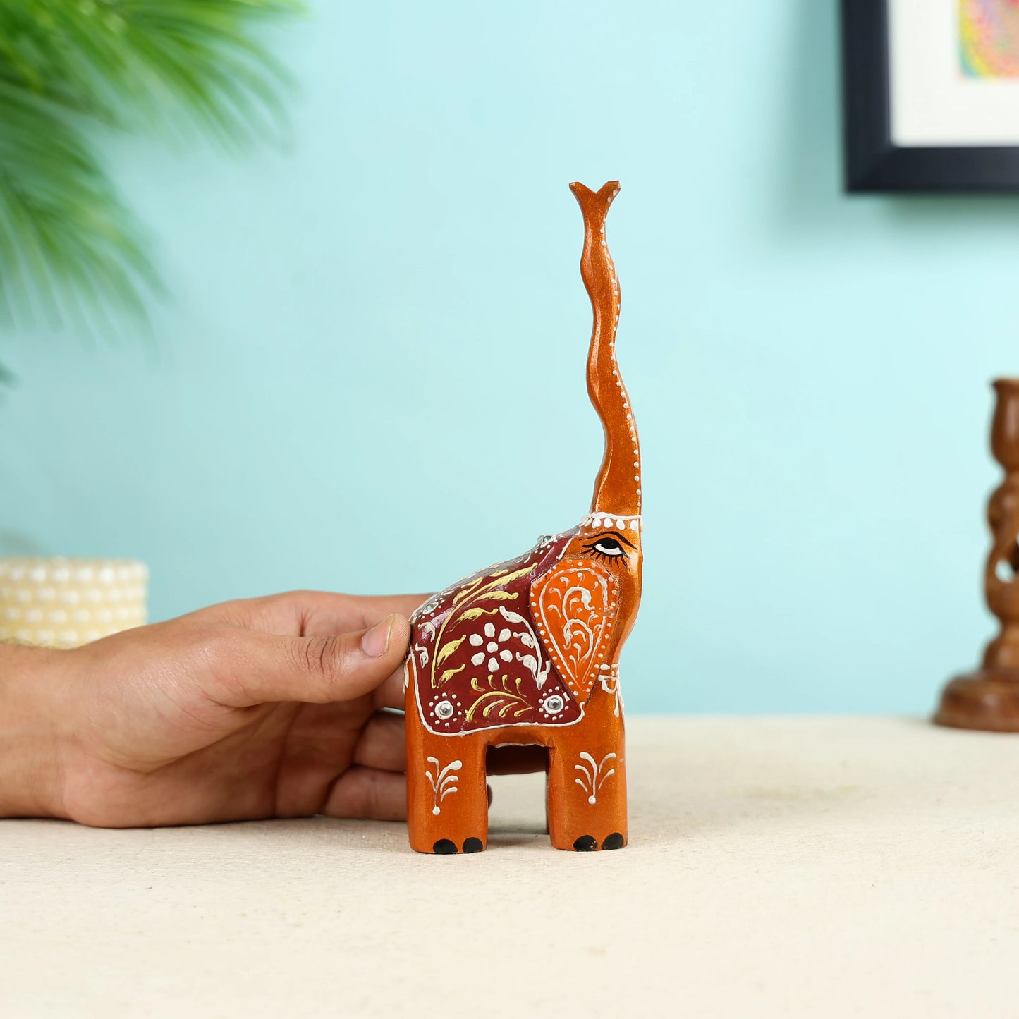 Meenakari Art Long Trunk Elephant Table Decor