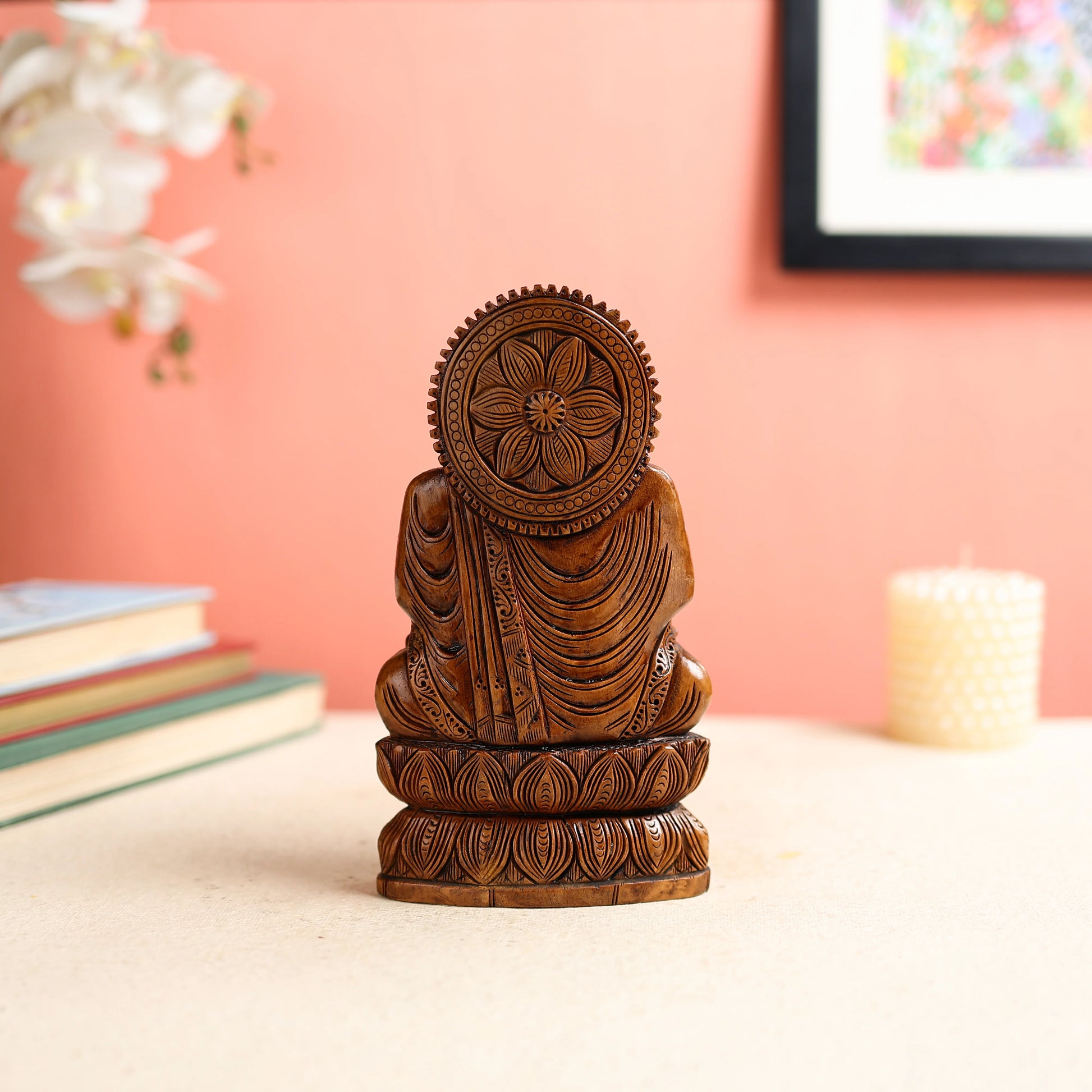 Kadam Wood Carved Lord Buddha in Dharma Chakra Posture 2