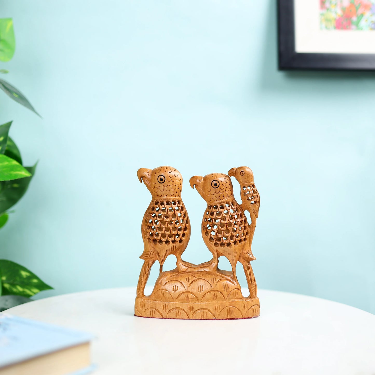 Kadam Wood Undercut Fine Love Birds Table Decor 1
