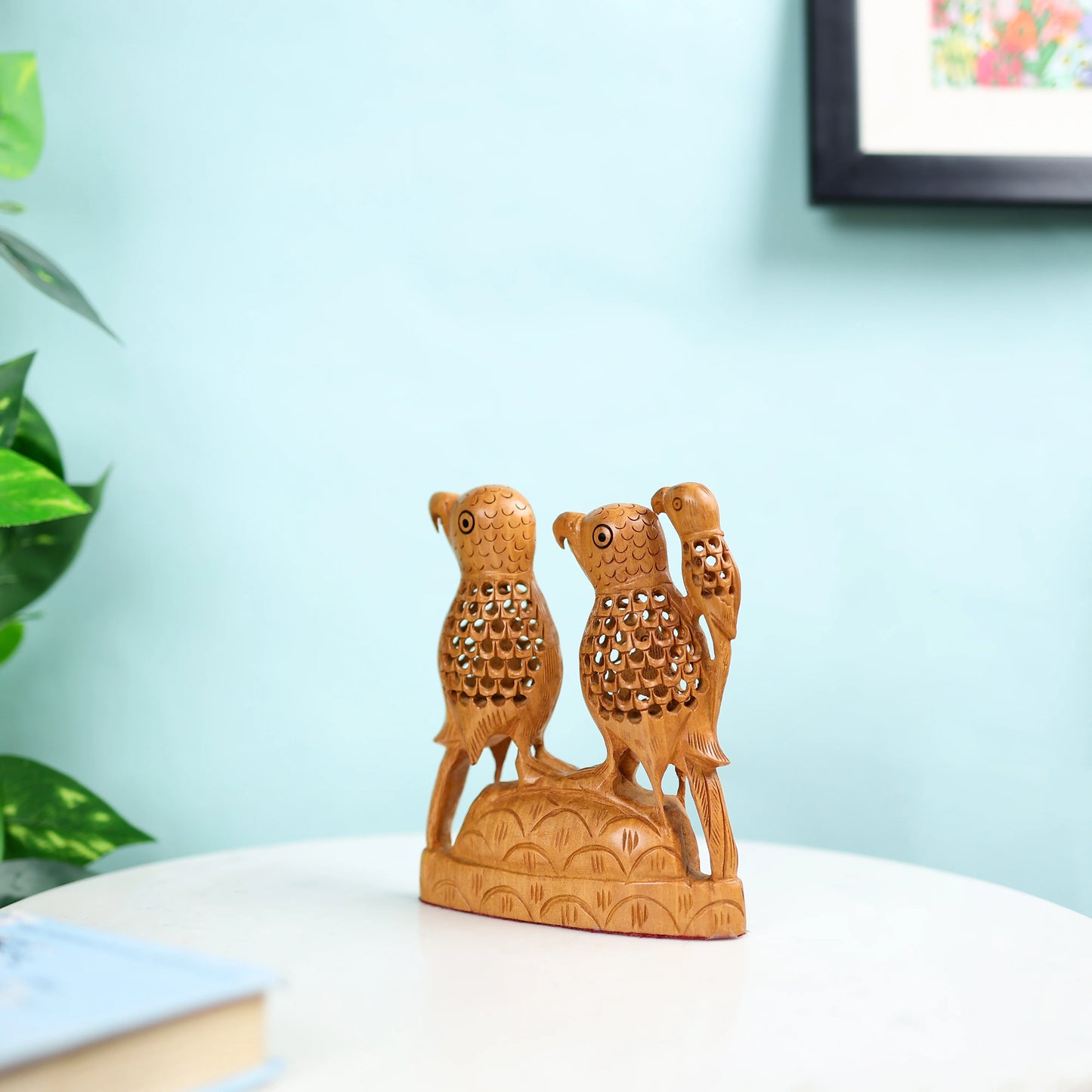 Kadam Wood Undercut Fine Love Birds Table Decor 2