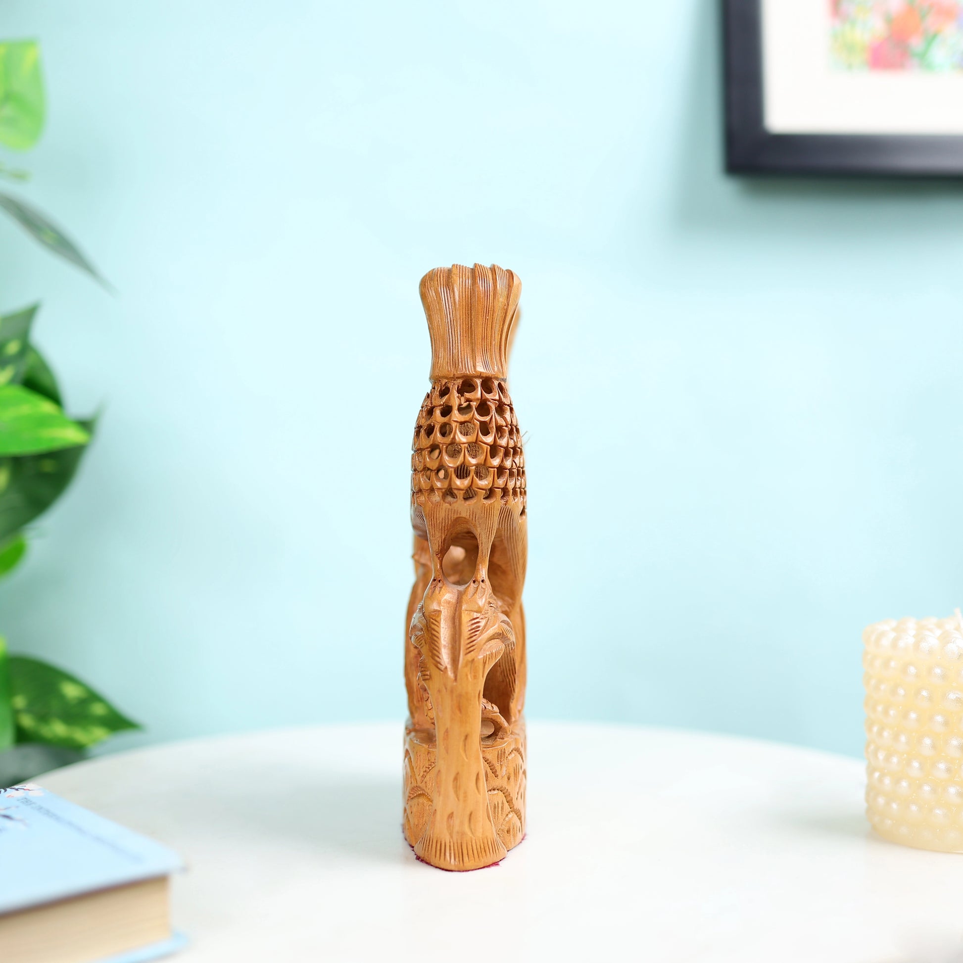 Kadam Wood Undercut Fine Love Birds Table Decor  L 2