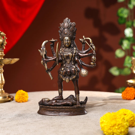 Kali Brass Statue Standing On Top of Lord Shiva 1
