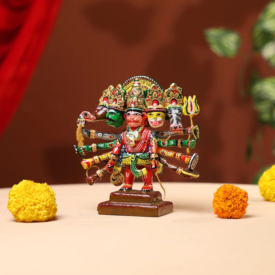 Lacquer_Wooden_Handpainted_Panchmukhi_Hanumanji_4