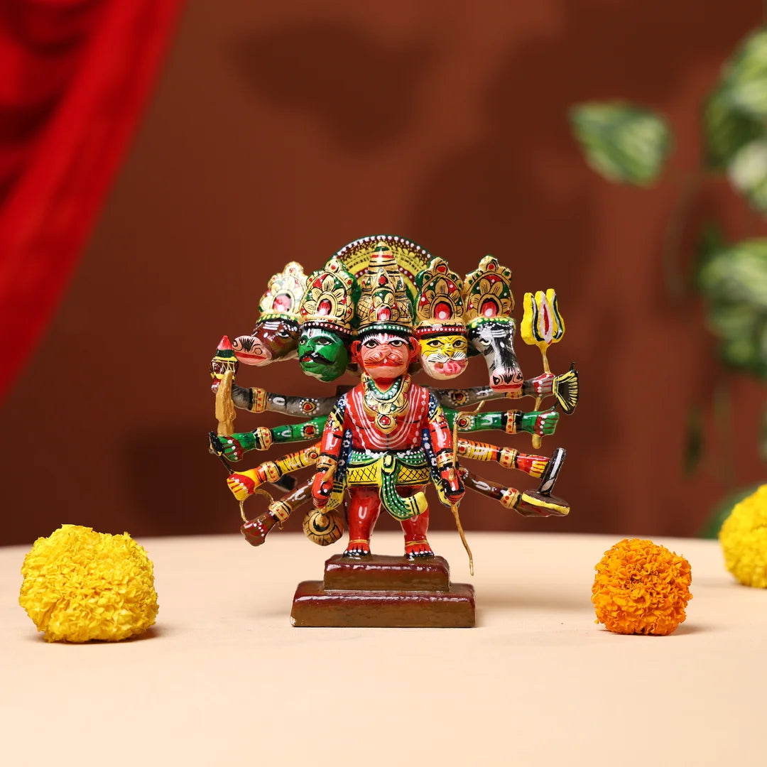 Lacquer_Wooden_Handpainted_Panchmukhi_Hanumanji_5