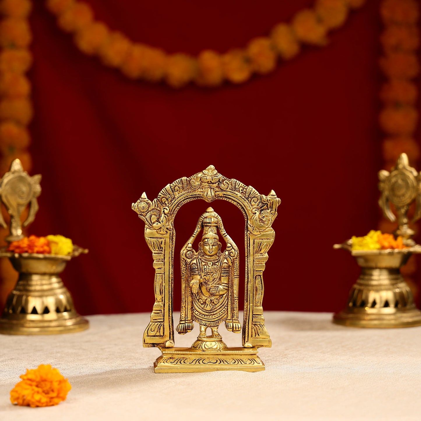 Brass Lord Tirupati Balaji Idol In Traditional Temple Style