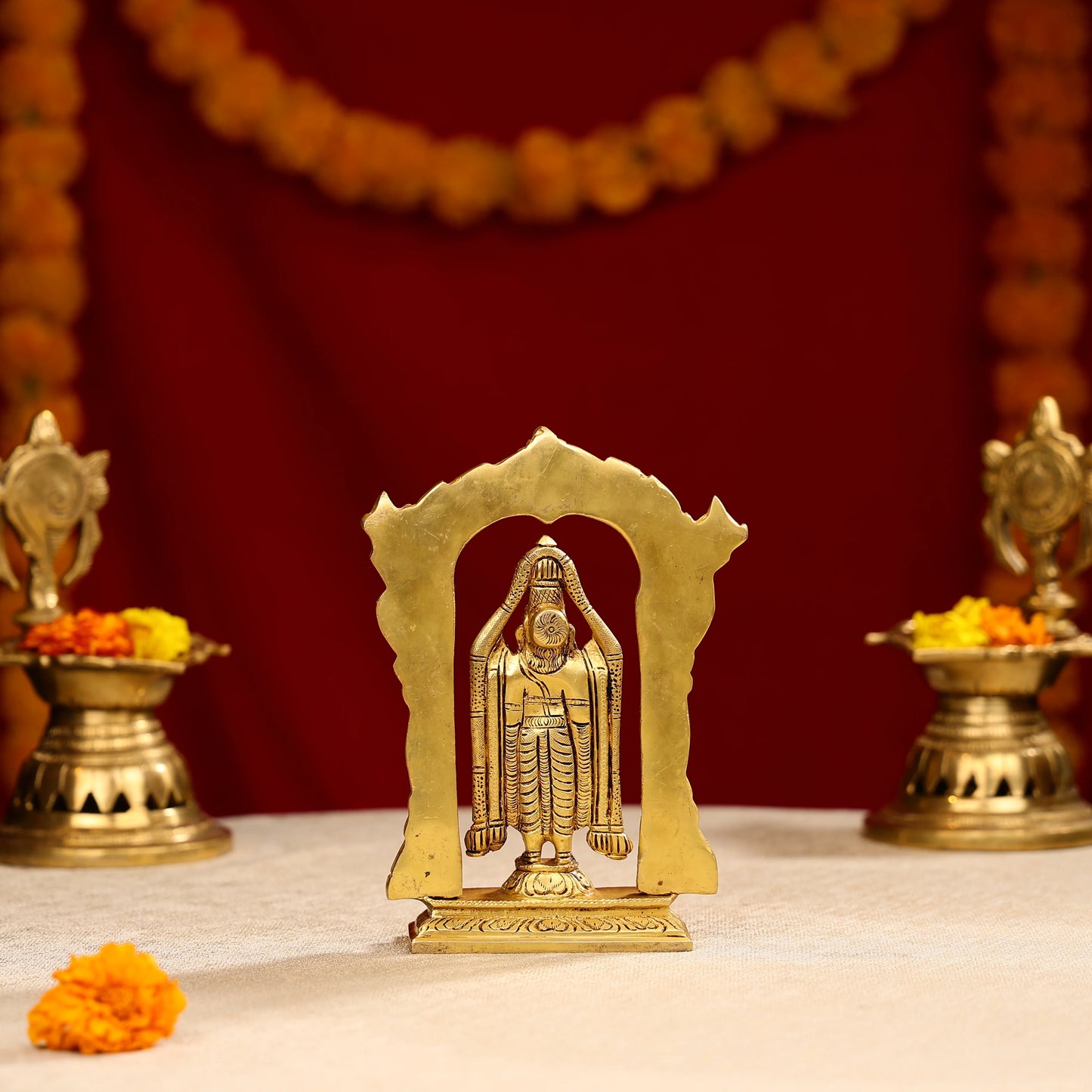 Brass Lord Tirupati Balaji Idol In Traditional Temple Style