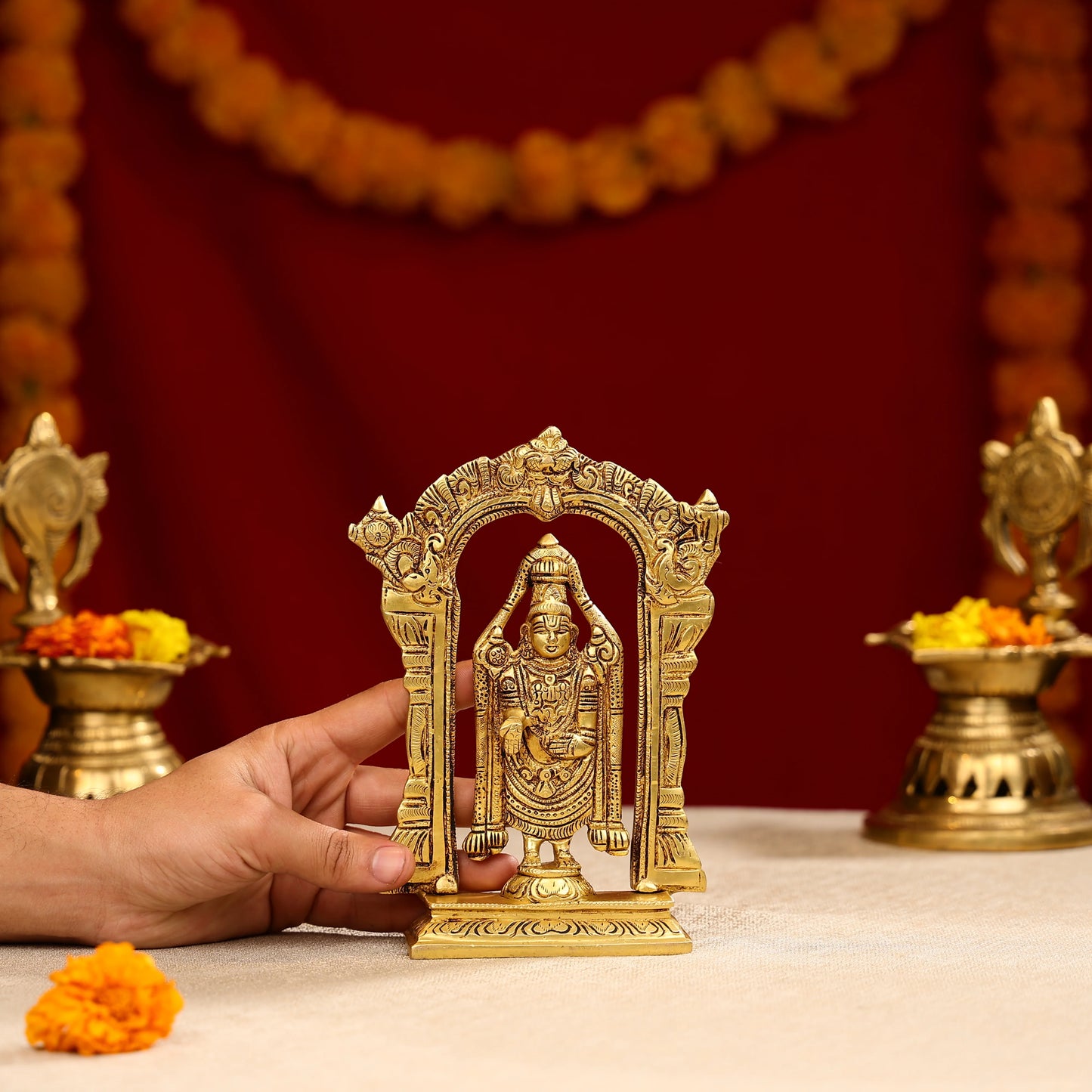 Brass Lord Tirupati Balaji Idol In Traditional Temple Style