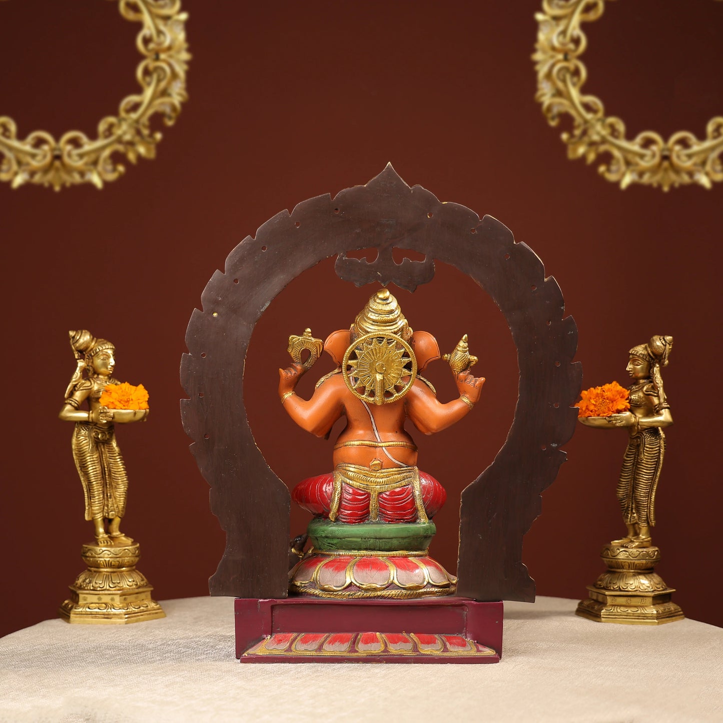 Multi coloured Ganesha Idol With Prabhavali And Mooshika