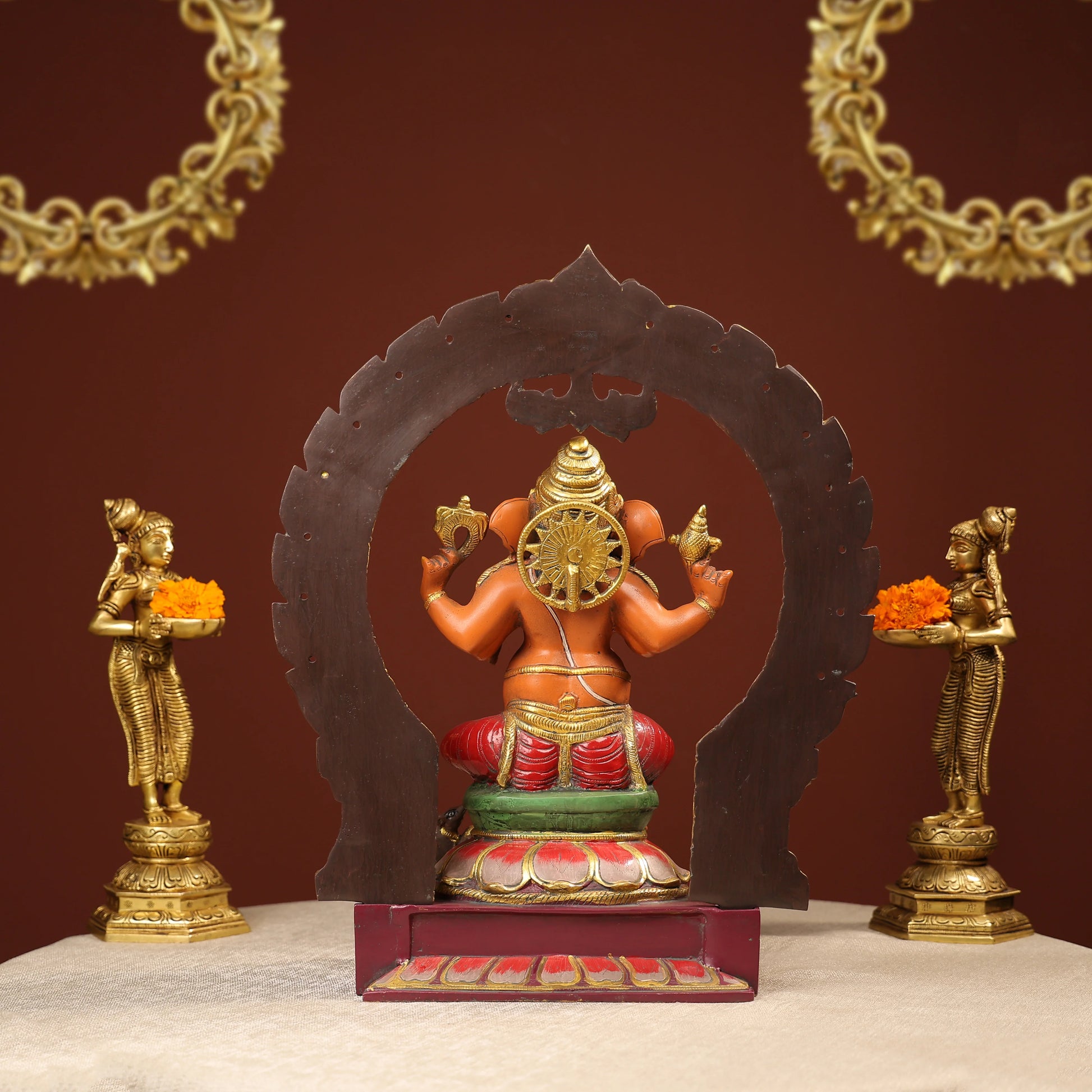 Multi coloured Ganesha Idol With Prabhavali And Mooshika