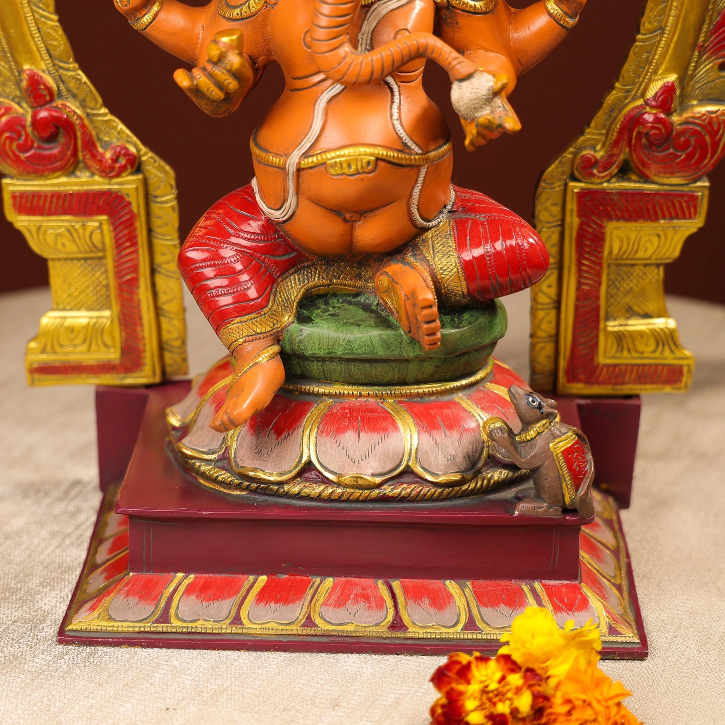 Multi coloured Ganesha Idol With Prabhavali And Mooshika