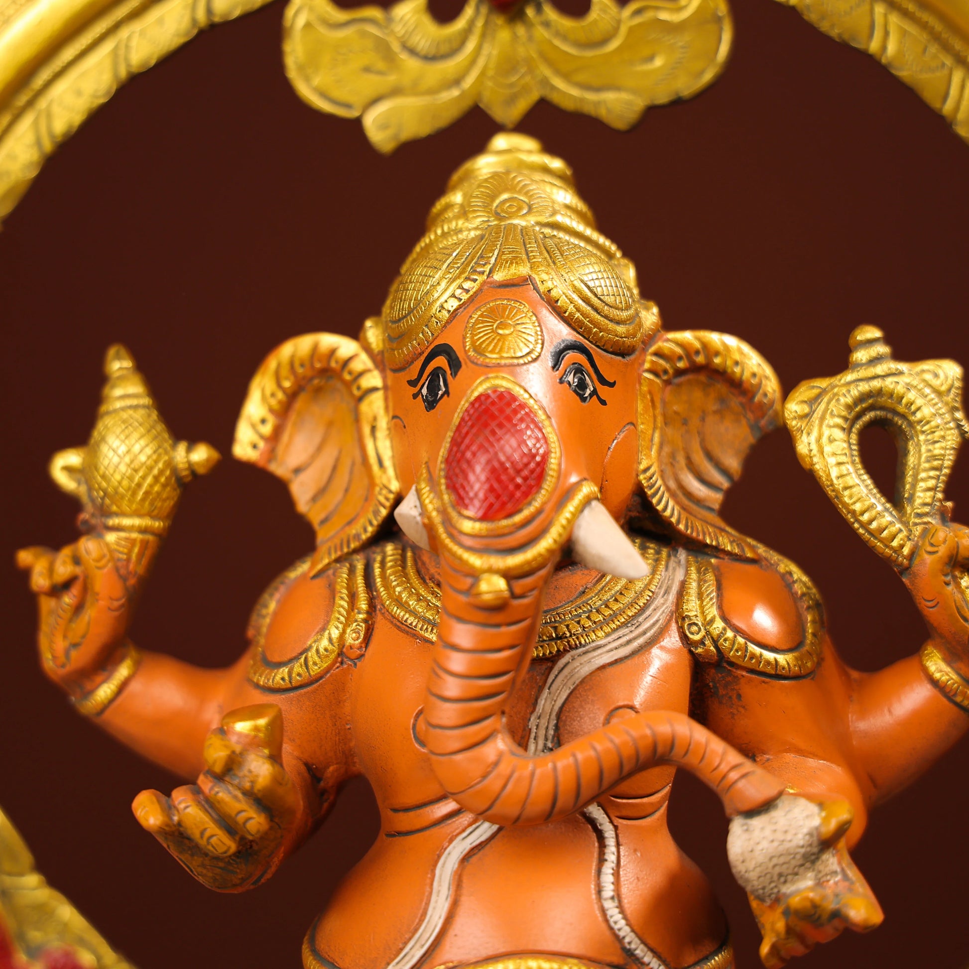 Multi coloured Ganesha Idol With Prabhavali And Mooshika