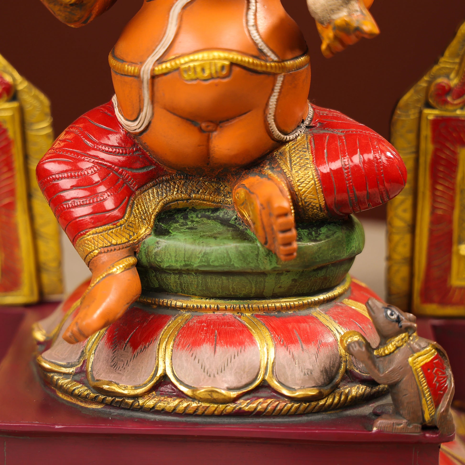 Multi coloured Ganesha Idol With Prabhavali And Mooshika