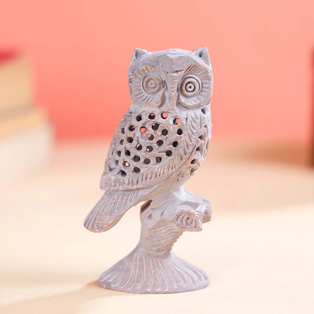 Stone Carved undercut Owl Figure table
