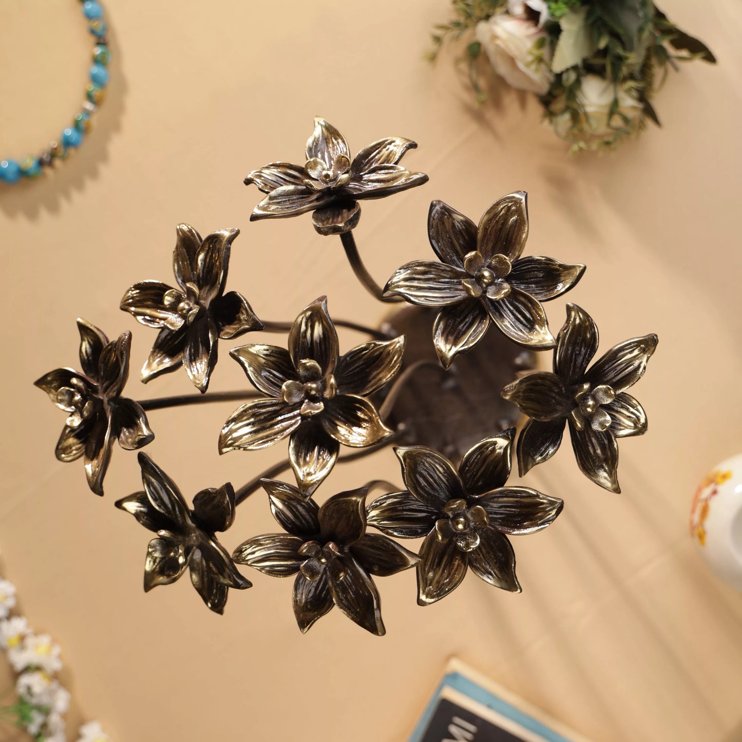 Antique Finish Brass Lotus Bouqet Table Decor