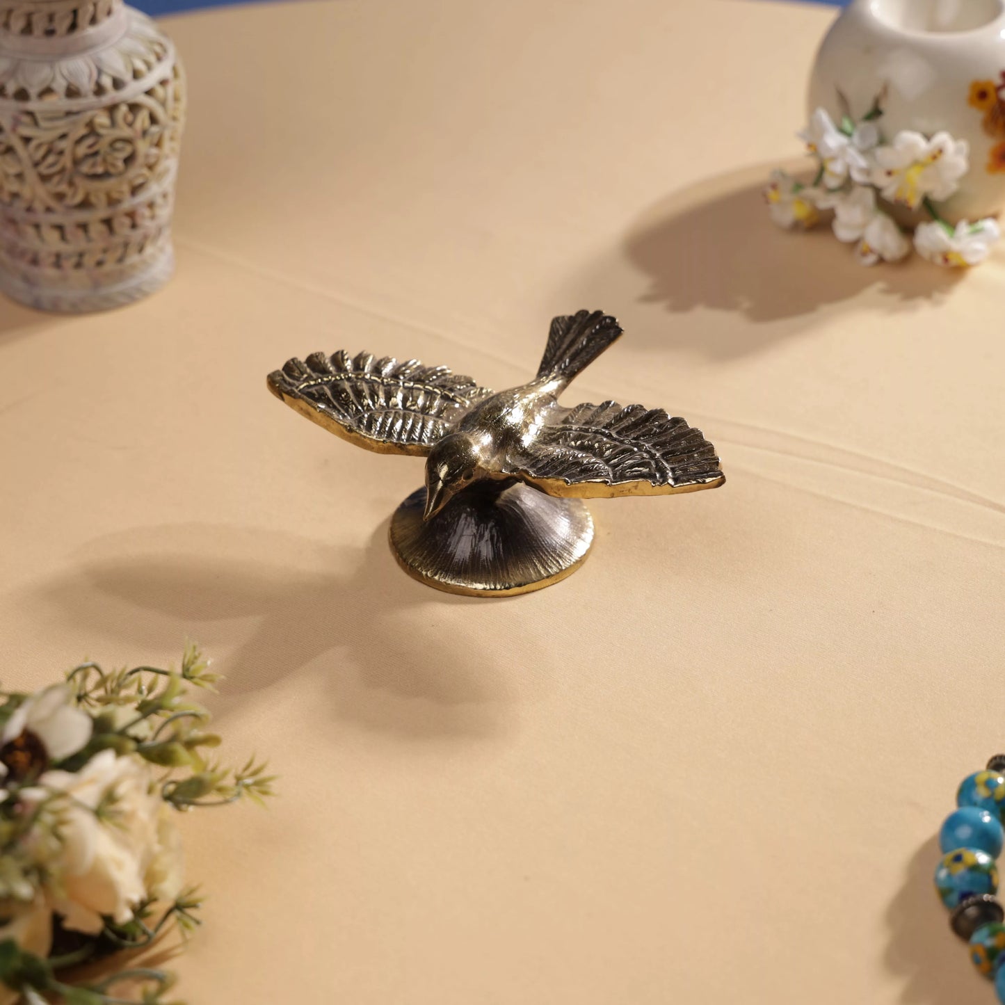 Antique FInsh Brass Sparrow In Flight Table Decor