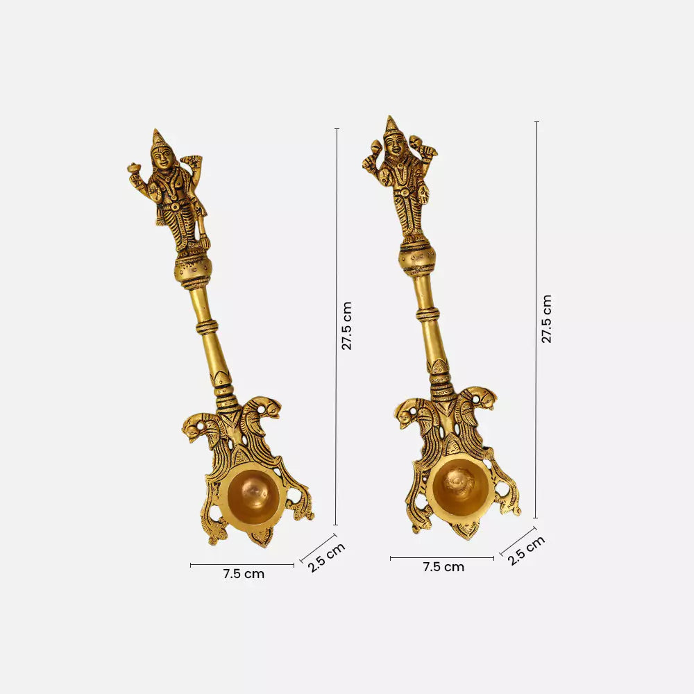 11" Brass Lord Vishnu & Laxmi Pooja Hawan Spoon