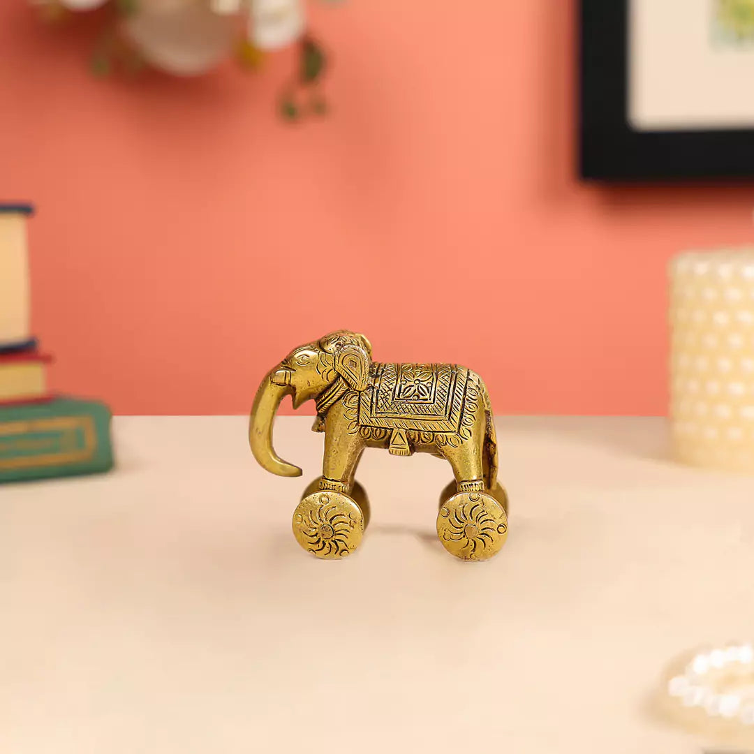 Brass Elephant On Wheels