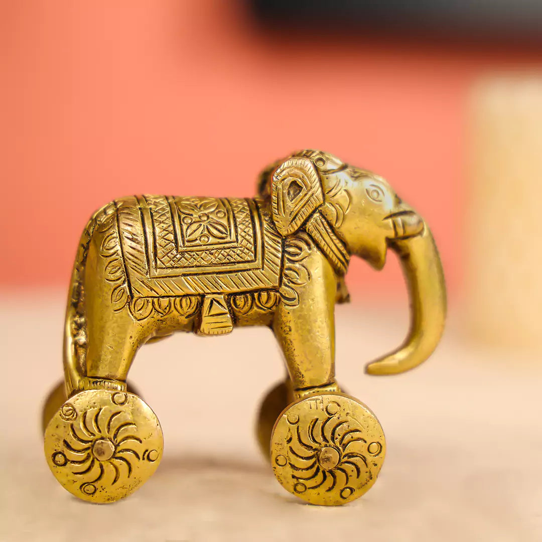 Brass Elephant On Wheels