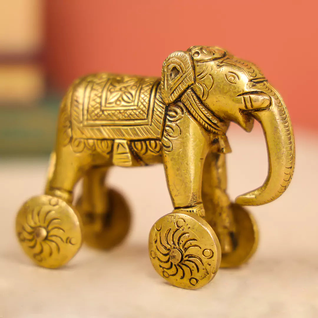 Brass Elephant On Wheels