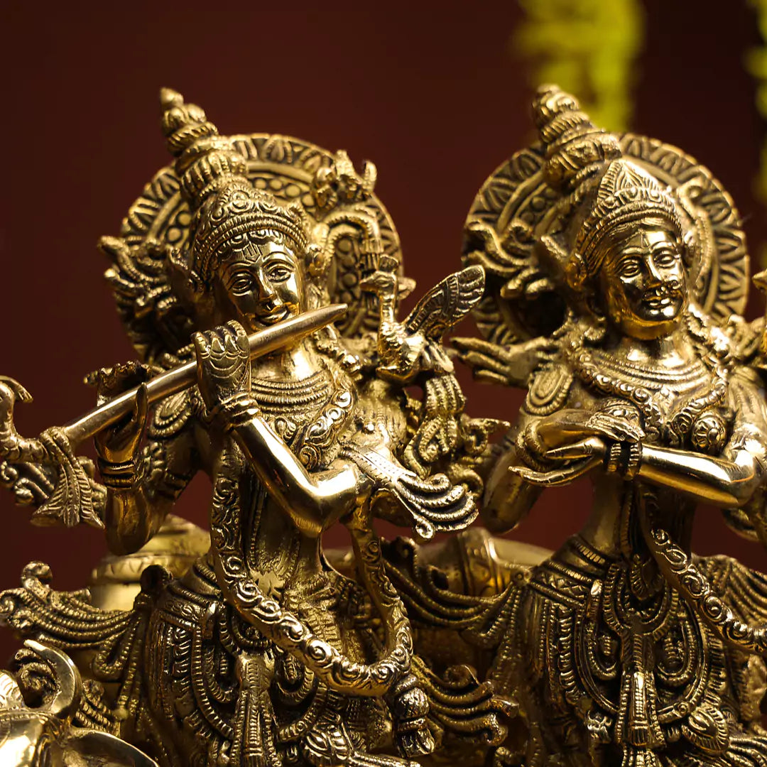 Brass Idol of Radha Krishna Madhav With Cow