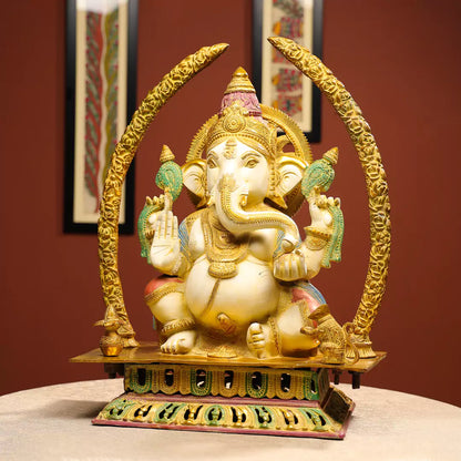 Coloured Brass Idol Of Four-Handed Ganpati