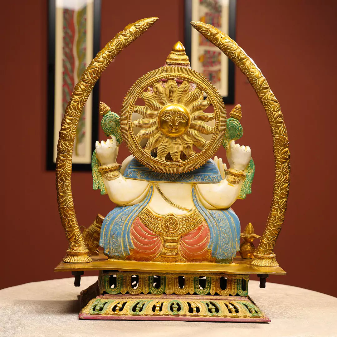 Coloured Brass Idol Of Four-Handed Ganpati