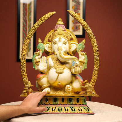 Coloured Brass Idol Of Four-Handed Ganpati