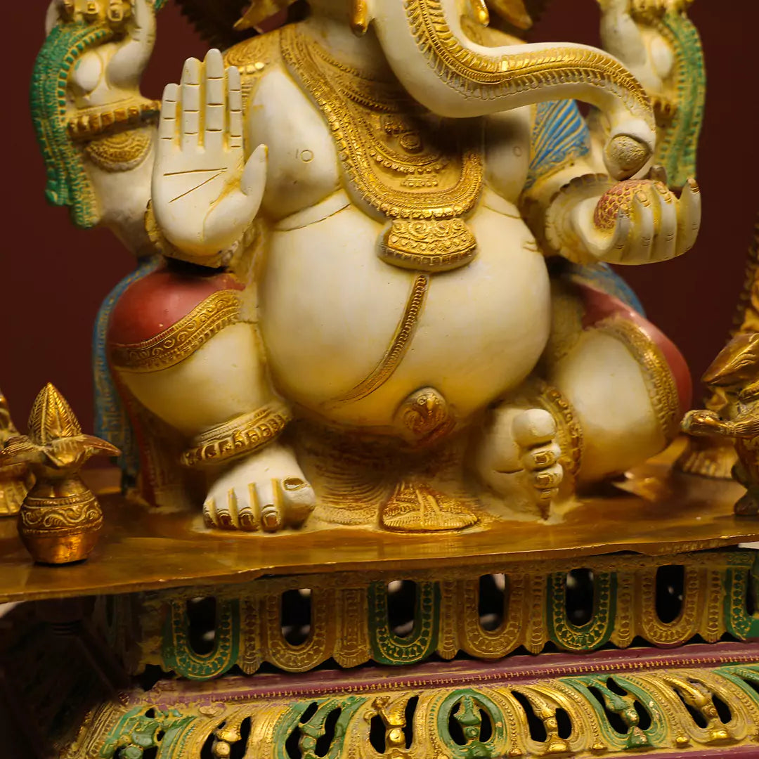 Coloured Brass Idol Of Four-Handed Ganpati