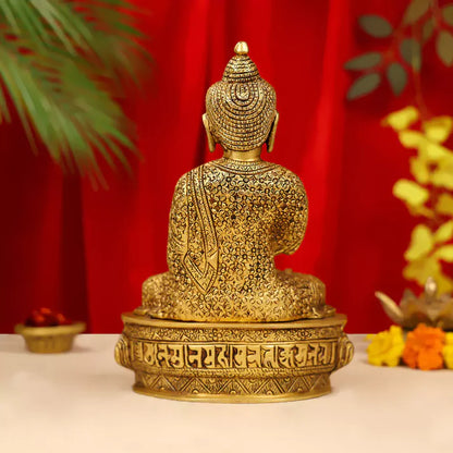 Brass Lord Buddha Idol Sitting On Lotus Base 7 Inch