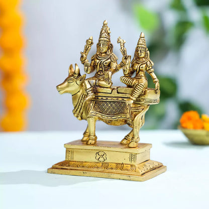 Brass Lord Shiva And Goddess Parvati Sitting On Nandi