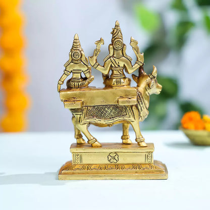 Brass Lord Shiva And Goddess Parvati Sitting On Nandi