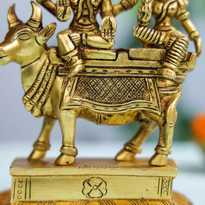 Brass Lord Shiva And Goddess Parvati Sitting On Nandi