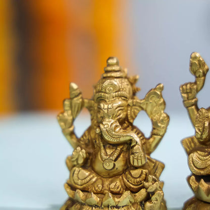 Brass Lord Ganesh And Goddess Lakshmi Idol Set